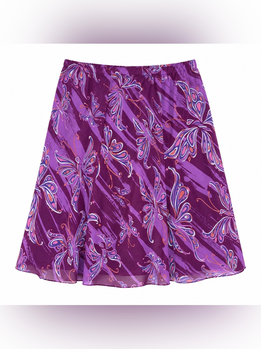 Bob Mackie Purple Multi Butterfly-Print Midi Skirt